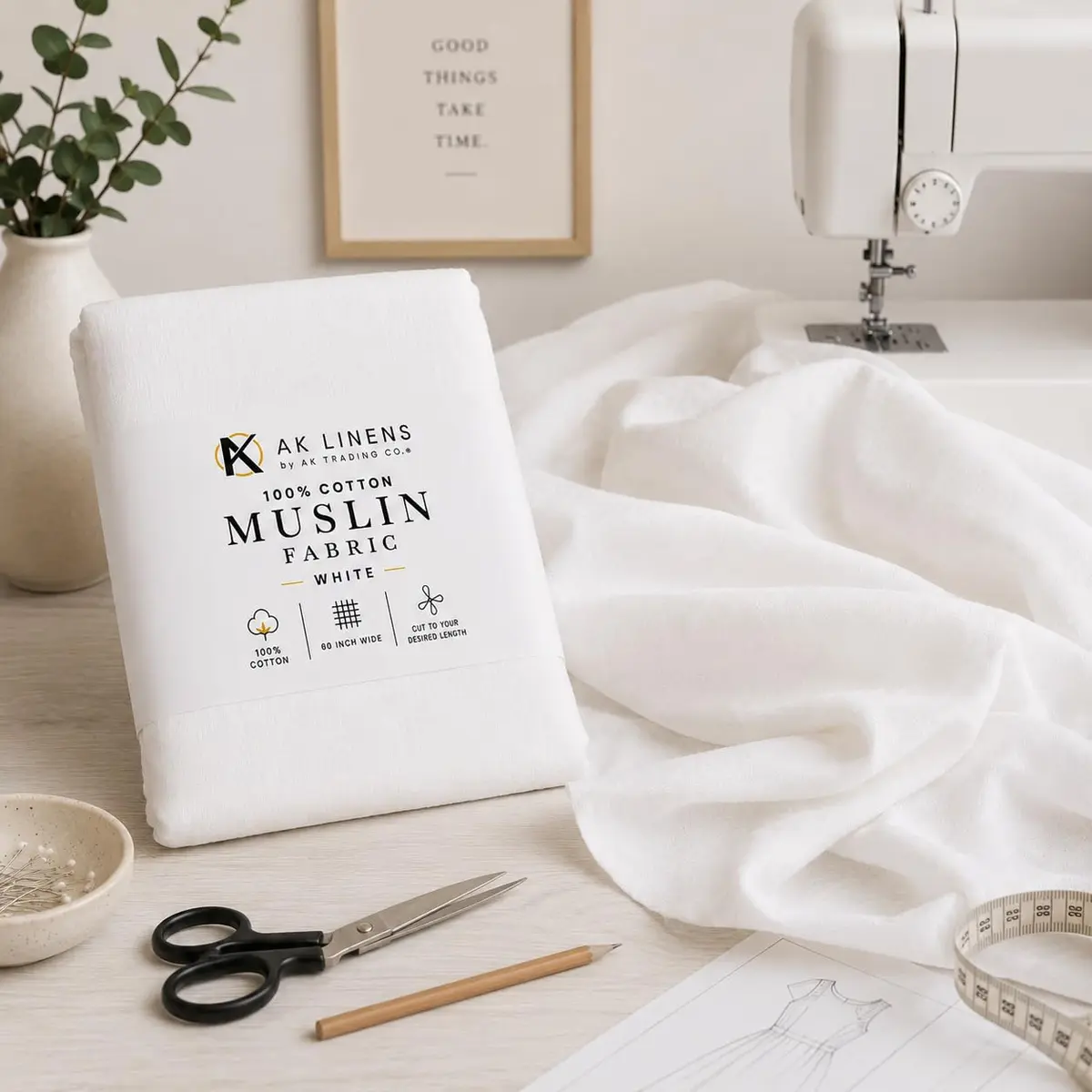 AK TRADING CO. Bleached Cotton Muslin Fabric 1 Yard | Medium Weight, 60in Wide, 100% Cotton - view 6