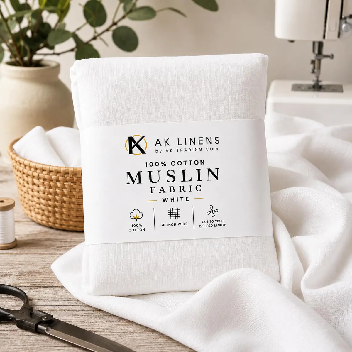 AK TRADING CO. Bleached Cotton Muslin Fabric 1 Yard | Medium Weight, 60in Wide, 100% Cotton - view 4