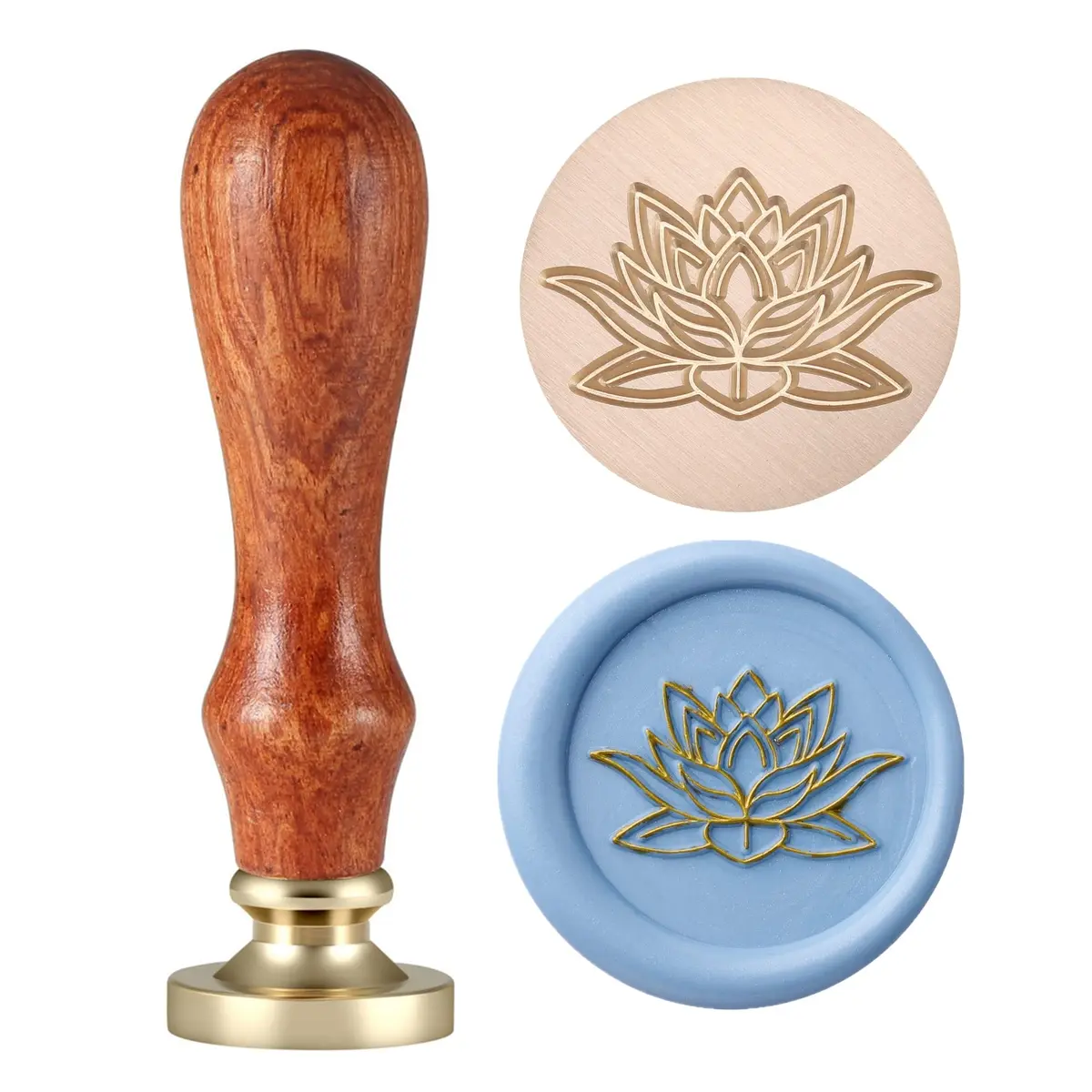 Yoption Lotus Flower Wax Seal Stamp | 25mm Copper & Rosewood Handle for Invitations & Gift Packing - main product image