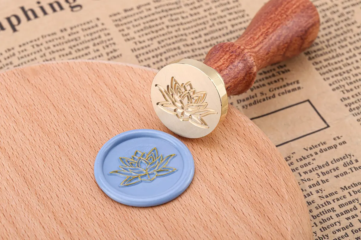 Yoption Lotus Flower Wax Seal Stamp | 25mm Copper & Rosewood Handle for Invitations & Gift Packing - view 6