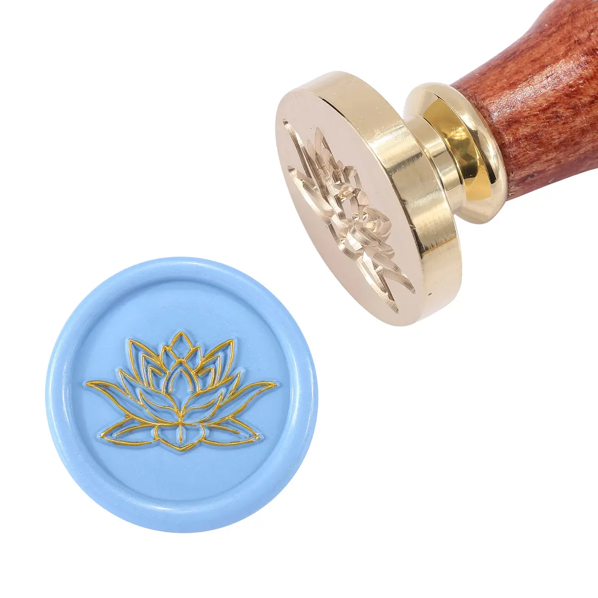 Yoption Lotus Flower Wax Seal Stamp | 25mm Copper & Rosewood Handle for Invitations & Gift Packing - view 2