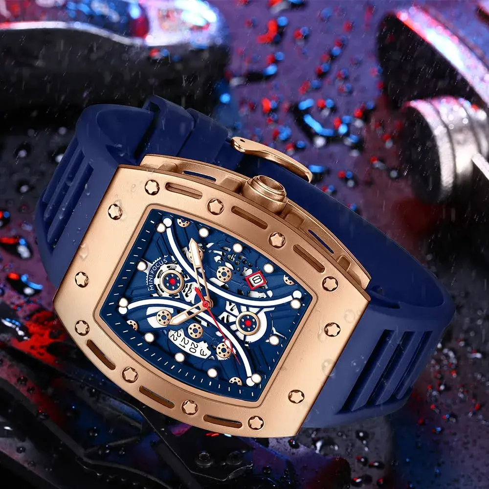 AIMES Men's Tonneau Watch Gold Blue 41.8mm (1.65 inch) | Skeleton Dial Luxury Quartz - view 2