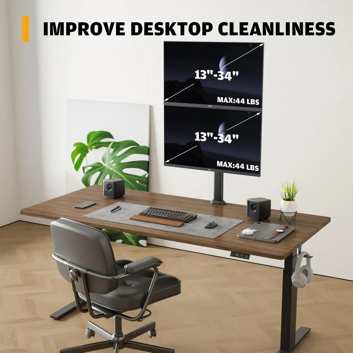 Hemudu Dual Monitor Articulating Desk Mount Arm Stand - Supports Two 13-34 Inch Monitors | Ergonomic, Space-Saving - view 5