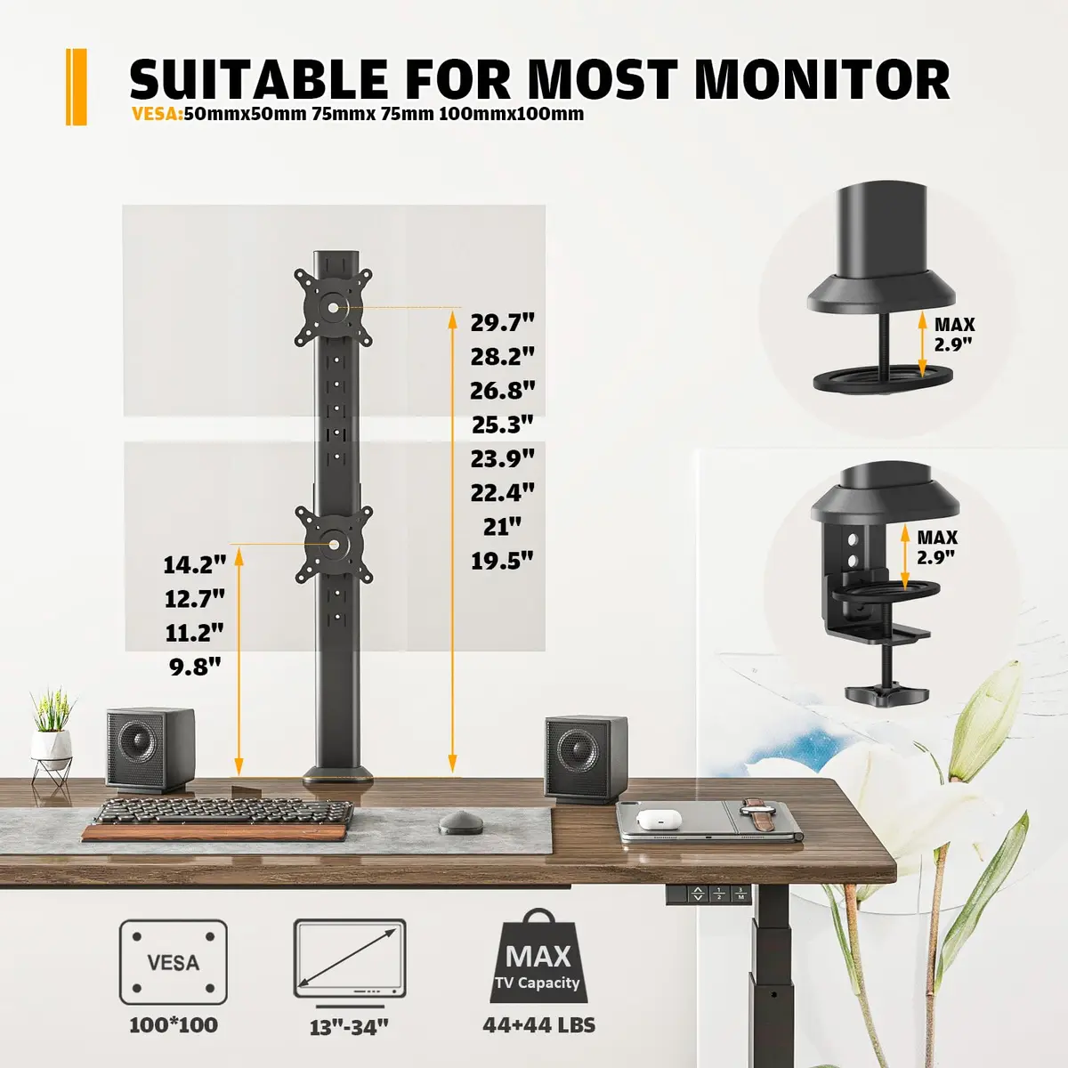 Hemudu Dual Monitor Articulating Desk Mount Arm Stand - Supports Two 13-34 Inch Monitors | Ergonomic, Space-Saving - view 6