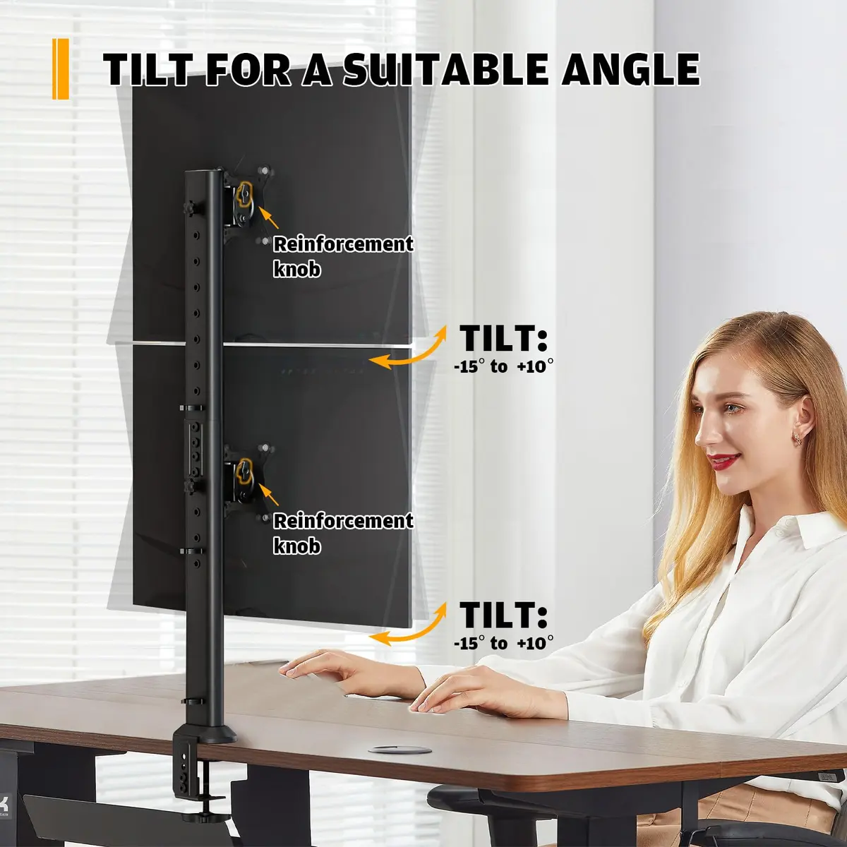 Hemudu Dual Monitor Articulating Desk Mount Arm Stand - Supports Two 13-34 Inch Monitors | Ergonomic, Space-Saving - view 3