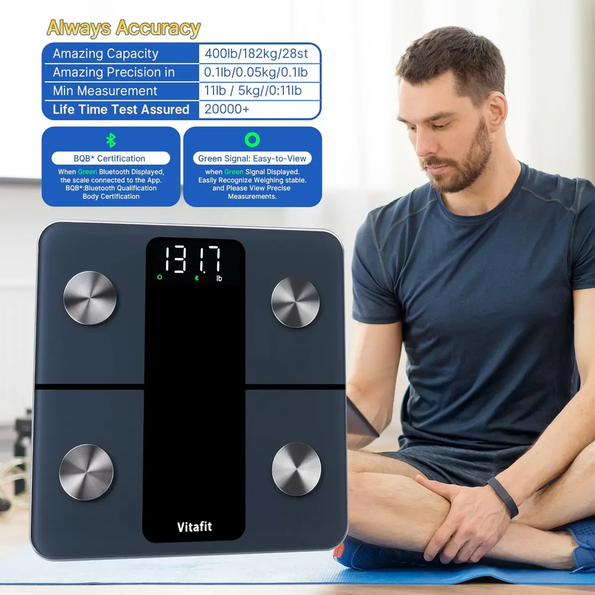 Vitafit Smart Body Weight Scale 1.15 kg (2.54 lb) | High Accuracy 0.05 kg (0.1 lb) with 13 Body Compositions - view 3