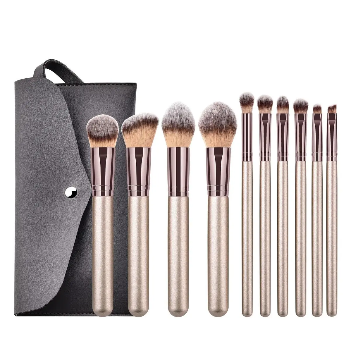 Hexue 10 pcs Champagne Gold Makeup Brush Set, 16 Brushes | Cruelty-Free Silky Synthetic Fibers - main product image