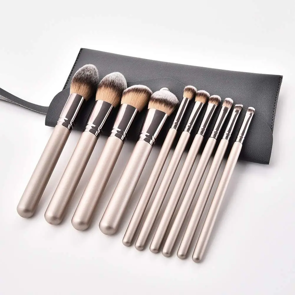 Hexue 10 pcs Champagne Gold Makeup Brush Set, 16 Brushes | Cruelty-Free Silky Synthetic Fibers - view 2