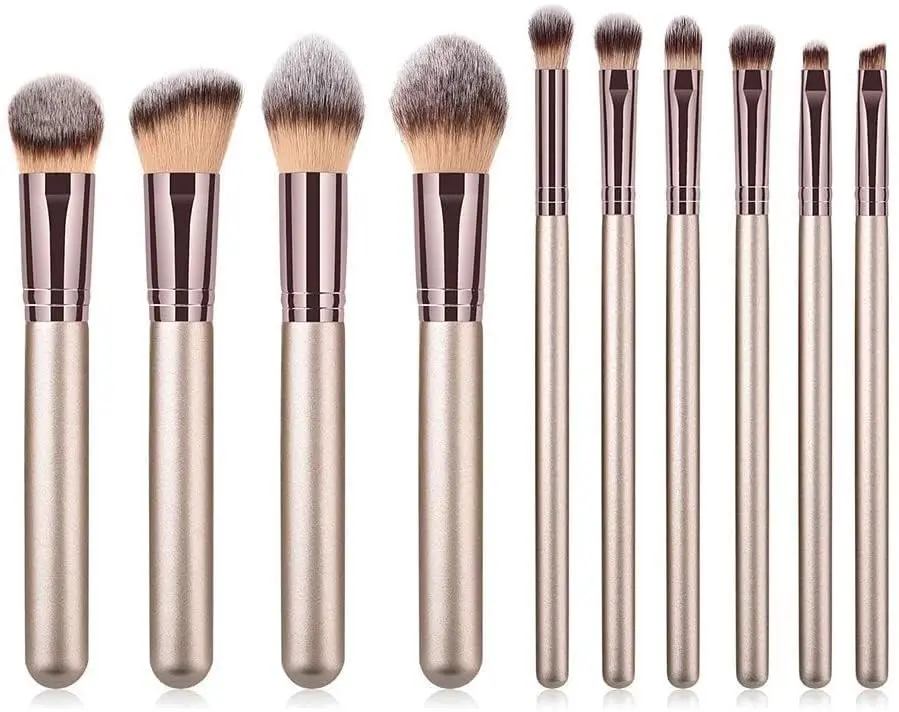 Hexue 10 pcs Champagne Gold Makeup Brush Set, 16 Brushes | Cruelty-Free Silky Synthetic Fibers - view 4