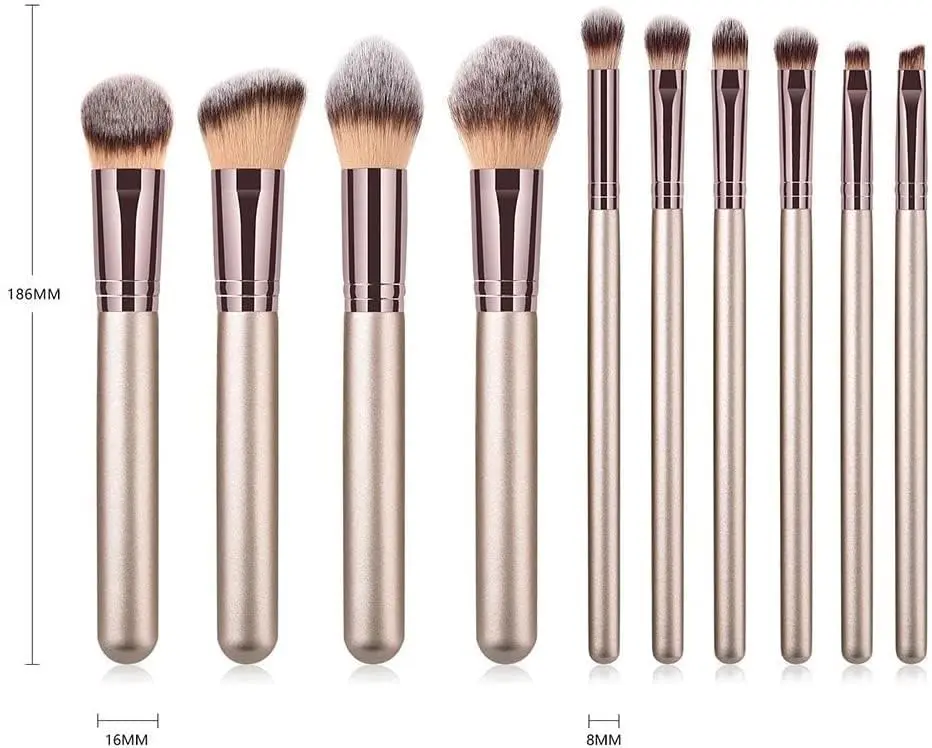 Hexue 10 pcs Champagne Gold Makeup Brush Set, 16 Brushes | Cruelty-Free Silky Synthetic Fibers - view 6