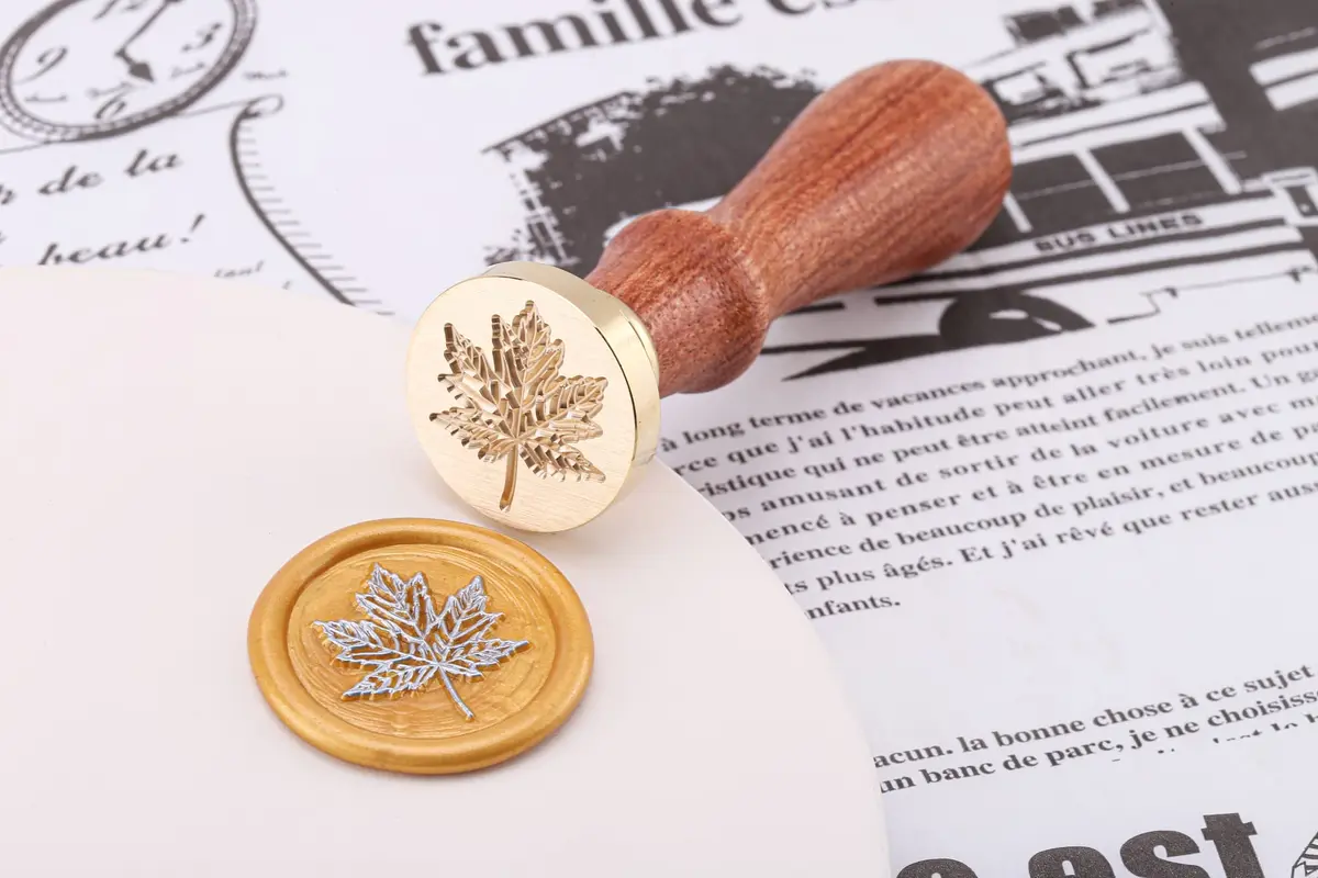 Yoption Fall Maple Leaf Wax Seal Stamp for Envelope and Invitation Seals | 25mm Diameter, Copper & Rosewood Handle - view 5
