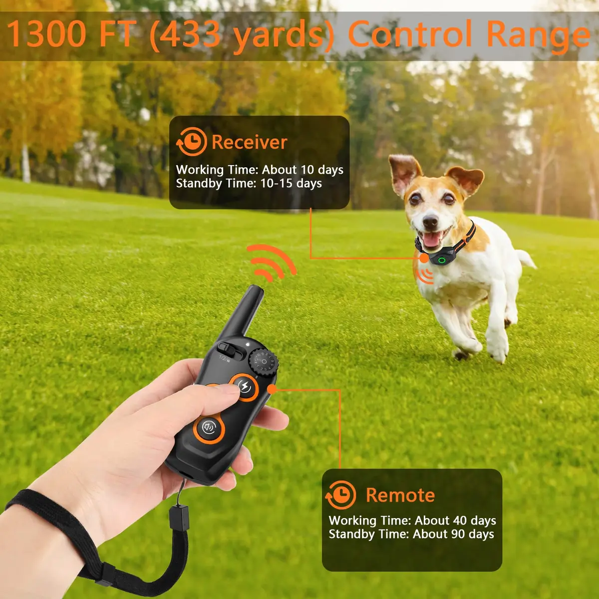 MAISOIE IPX7 Waterproof Dog Training Collar with Remote | 1300ft Range, 3 Modes, Rechargeable, Orange - view 6