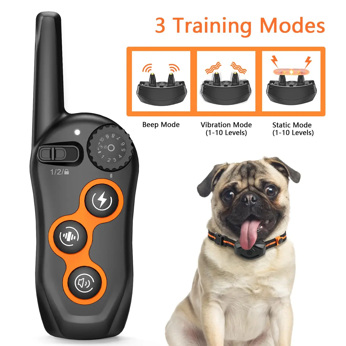 MAISOIE IPX7 Waterproof Dog Training Collar with Remote | 1300ft Range, 3 Modes, Rechargeable, Orange - view 2