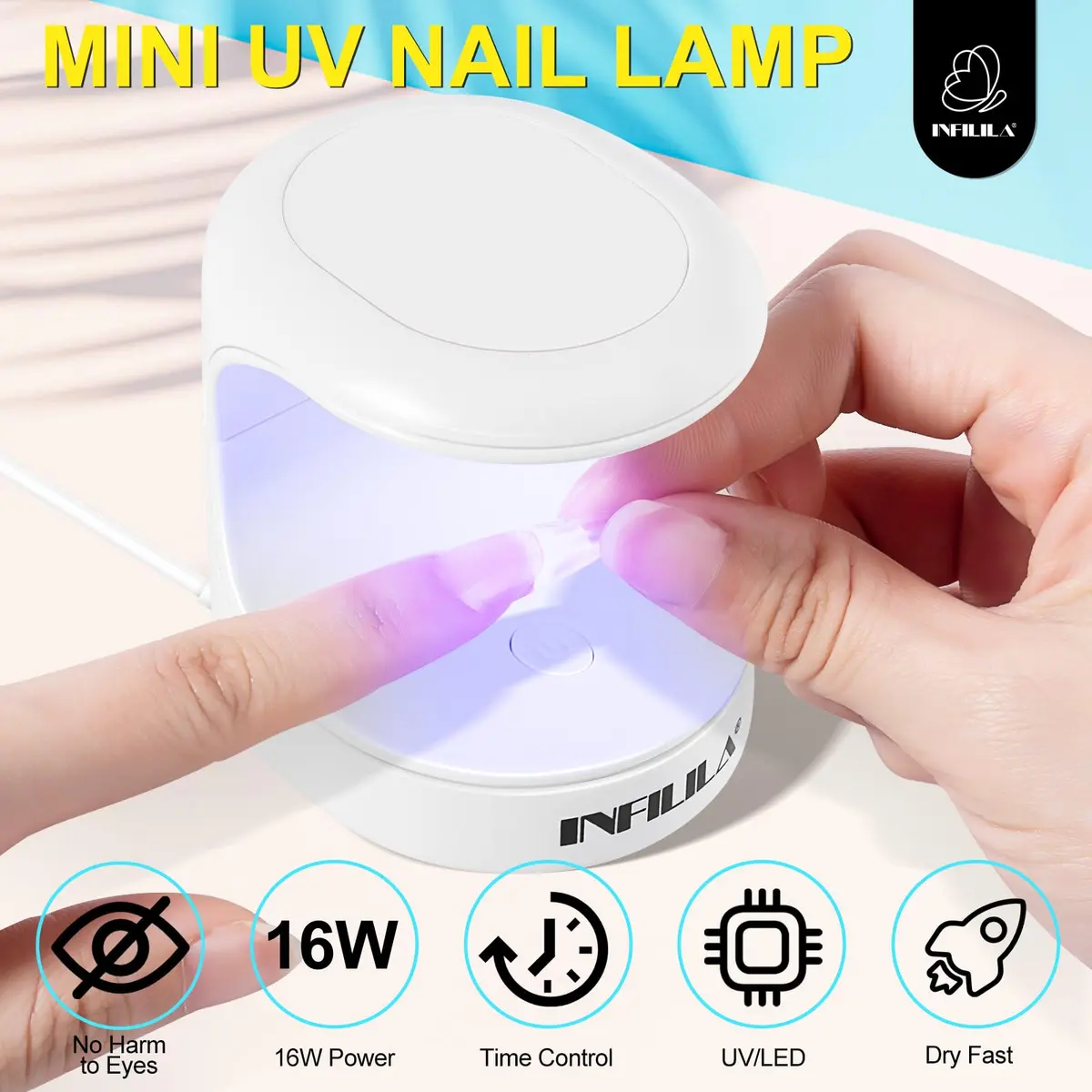 NXJ INFILILA Mini UV LED Nail Lamp 16W, Portable USB Gel Dryer | Single Finger Curing - view 2