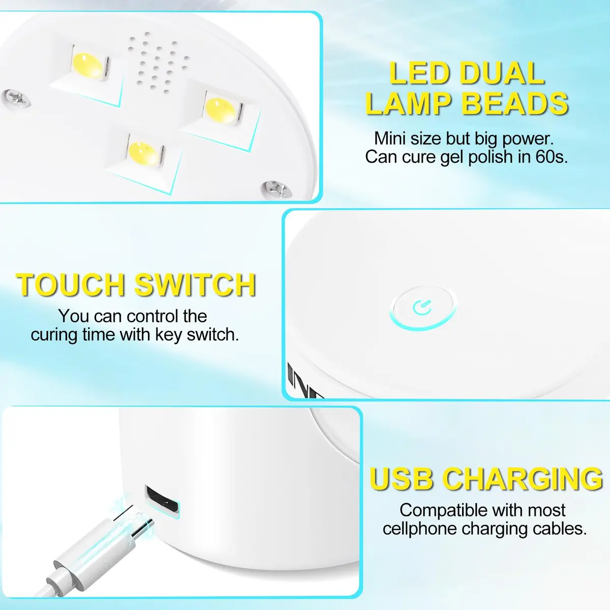 NXJ INFILILA Mini UV LED Nail Lamp 16W, Portable USB Gel Dryer | Single Finger Curing - view 3