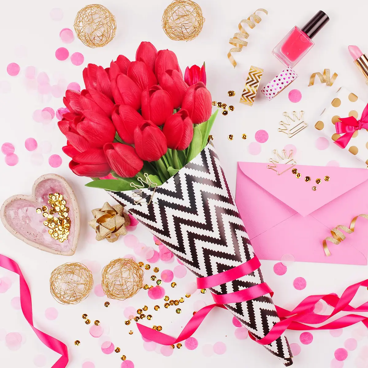 Winlyn Red 20 Pcs Artificial Tulip Flowers 34.8 cm (13.7") | Real Touch PU Blooms for Spring Decor - view 4
