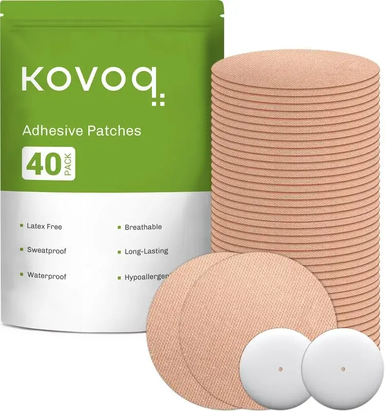 KOVOQ Freestyle Libre 2 & Plus Sensor Covers with Hardshell - 40 Patches + 2 Covers (Tan) | Waterproof & Hypoallergenic - main product image