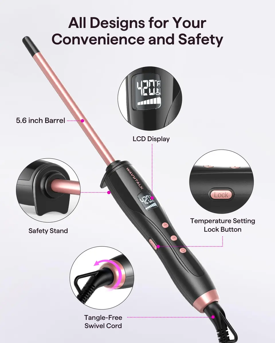 wavytalk Small Curling Iron 3/8 Inch Ceramic Barrel | Fast Heat & Travel Ready - view 5