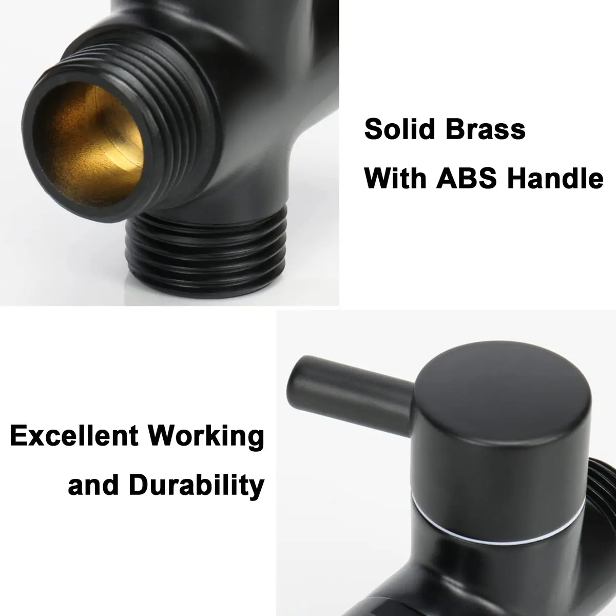 NearMoon Solid Brass G1/2" Shower Arm All Metal Universal 3-Way Diverter Valve for Handheld and Fixed Head, Replacement Component Adapter (Matte Black) | Durable Brass - view 4