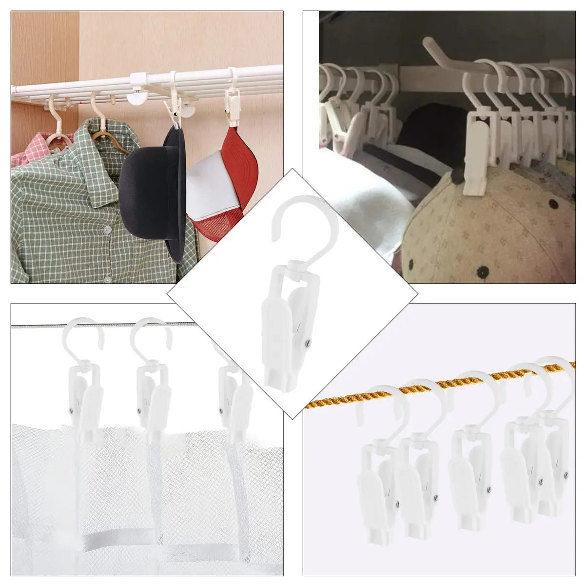 Jiozermi 10 PCS Laundry Hooks Clip | Plastic Clothes Pins, White, 4.13" - view 7