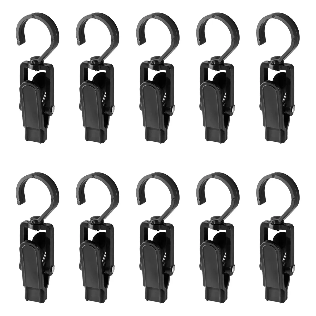 Jiozermi 10 PCS Laundry Hooks Clip | Plastic Clothes Pins, Black, 4.13" (105mm) | 360° Rotating & Super Strong Grip - main product image
