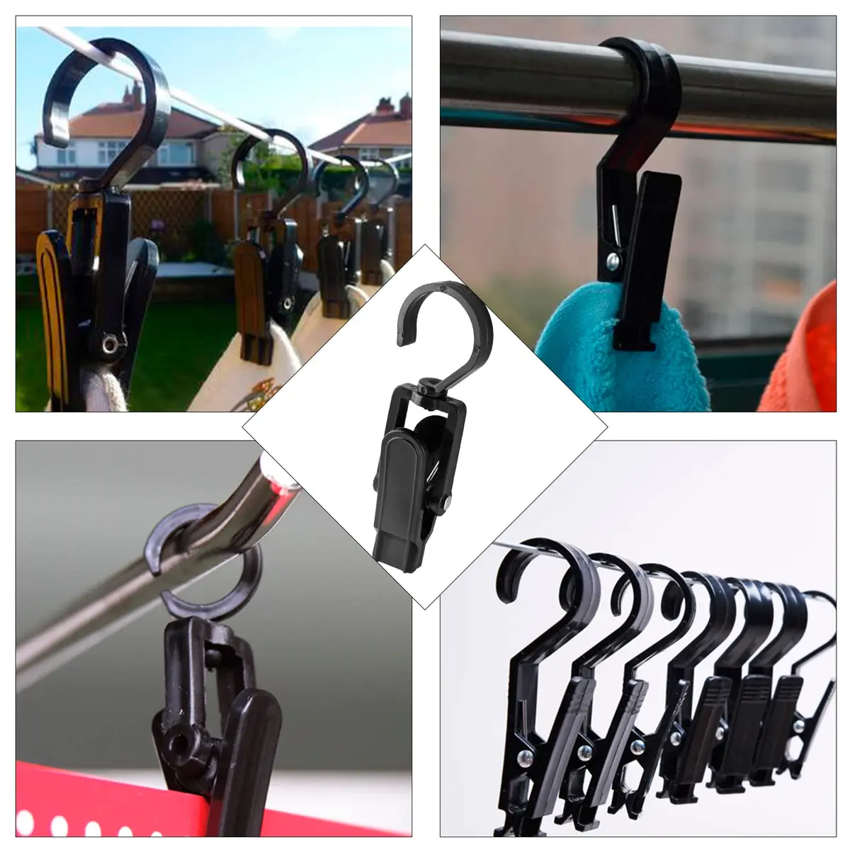 Jiozermi 10 PCS Laundry Hooks Clip | Plastic Clothes Pins, Black, 4.13" (105mm) | 360° Rotating & Super Strong Grip - view 7