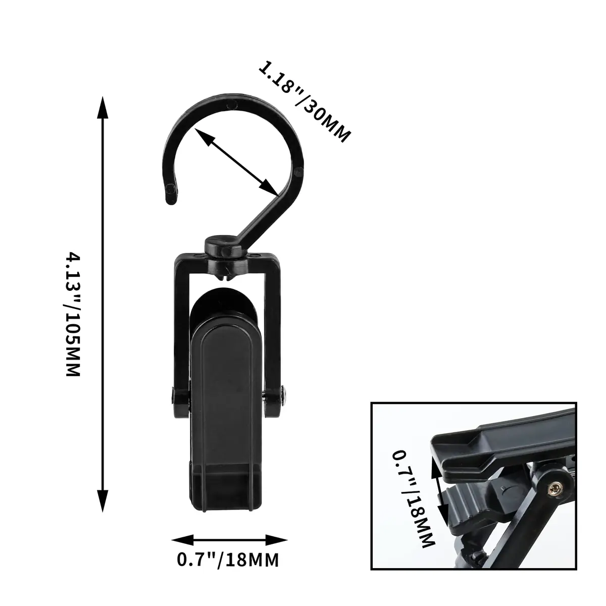 Jiozermi 10 PCS Laundry Hooks Clip | Plastic Clothes Pins, Black, 4.13" (105mm) | 360° Rotating & Super Strong Grip - view 3