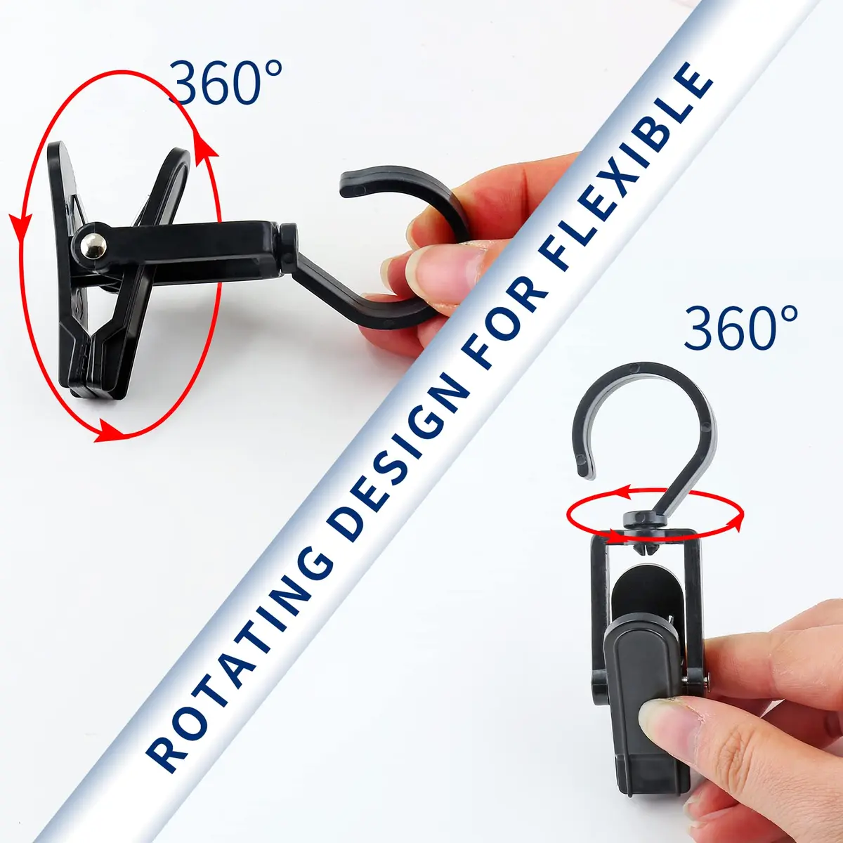 Jiozermi 10 PCS Laundry Hooks Clip | Plastic Clothes Pins, Black, 4.13" (105mm) | 360° Rotating & Super Strong Grip - view 4