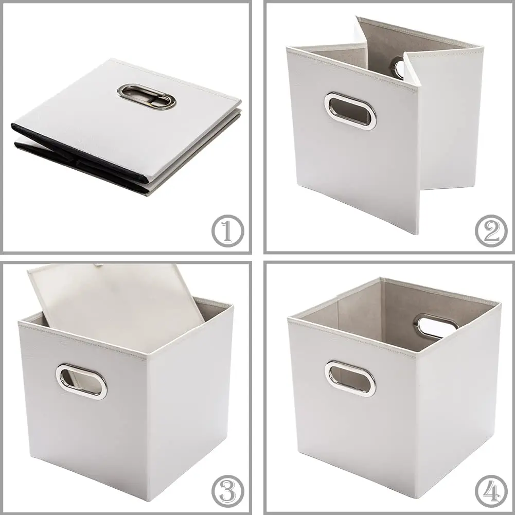 PRANDOM Leather Foldable Cube Storage Bins 11x11 inch | Space-Saving Organizer for Shelves & Closet (28cm x 28cm x 28cm) - view 5