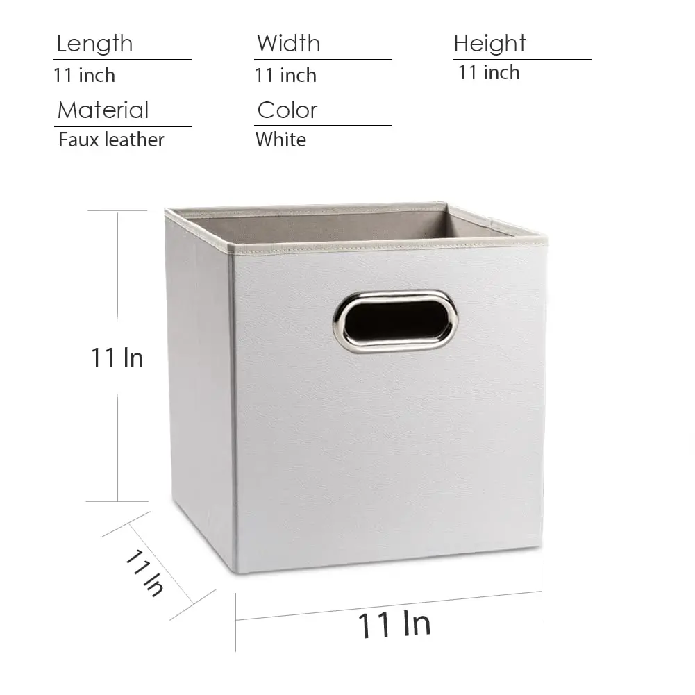 PRANDOM Leather Foldable Cube Storage Bins 11x11 inch | Space-Saving Organizer for Shelves & Closet (28cm x 28cm x 28cm) - view 6