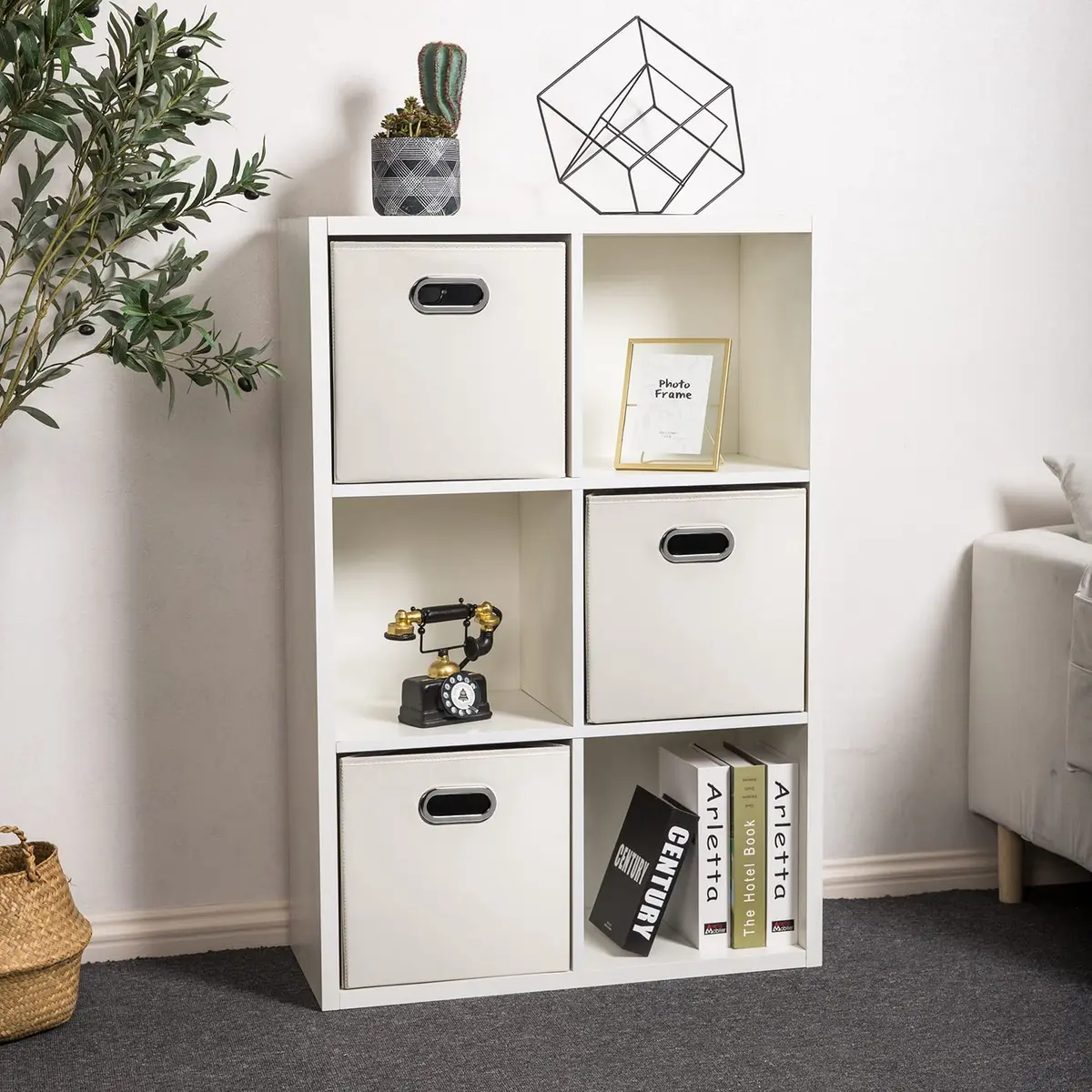 PRANDOM Leather Foldable Cube Storage Bins 11x11 inch | Space-Saving Organizer for Shelves & Closet (28cm x 28cm x 28cm) - view 7