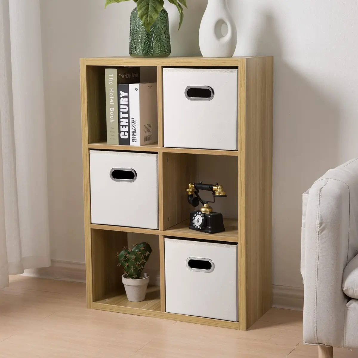 PRANDOM Leather Foldable Cube Storage Bins 11x11 inch | Space-Saving Organizer for Shelves & Closet (28cm x 28cm x 28cm) - view 2