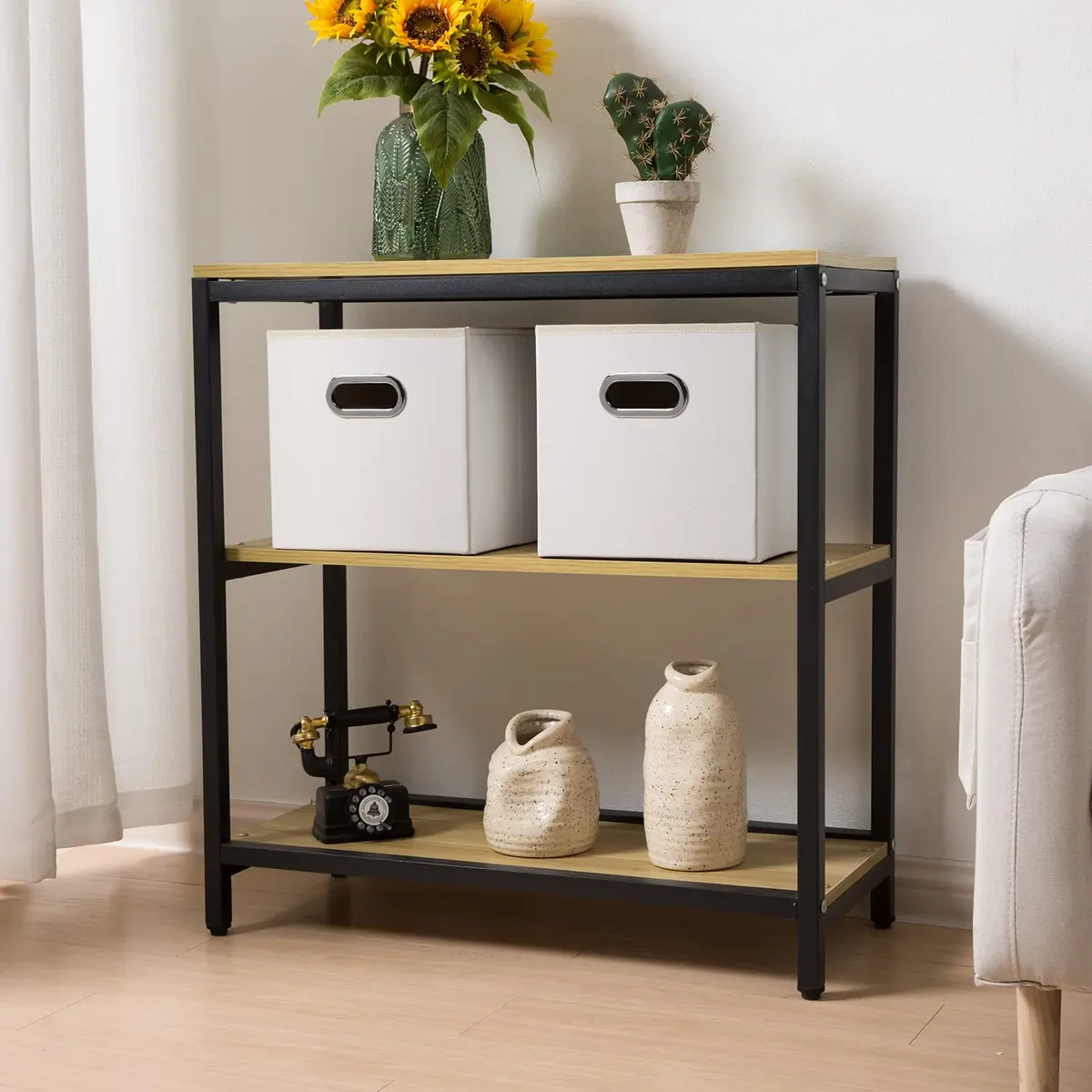 PRANDOM Leather Foldable Cube Storage Bins 11x11 inch | Space-Saving Organizer for Shelves & Closet (28cm x 28cm x 28cm) - view 3