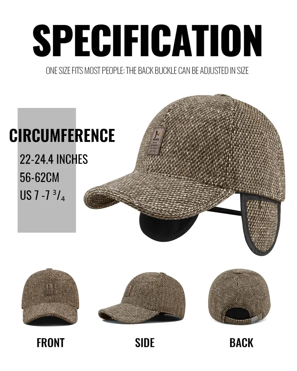 CLAPE Winter Baseball Cap with Folding Earmuffs | Soft Cotton, Unisex, One Size, Coffee - view 7