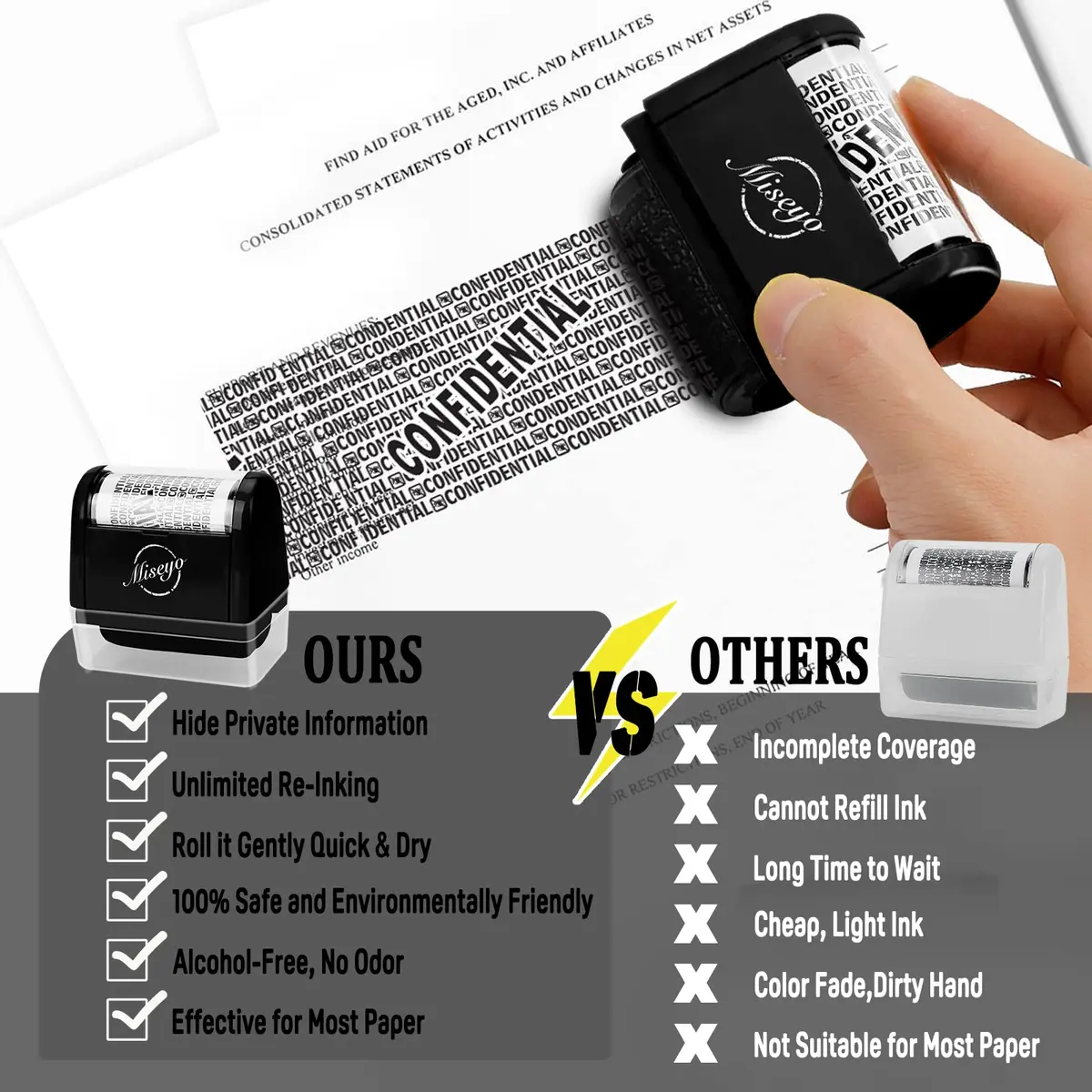Miseyo Wide Roller Stamp Identity Theft Stamp 1.5 Inch | Privacy & Confidentiality - view 7