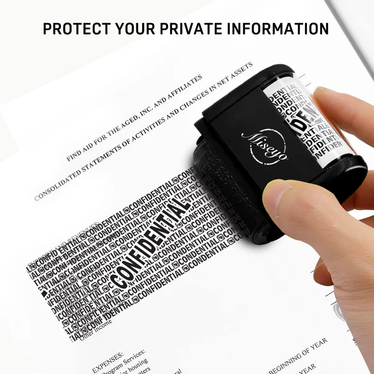 Miseyo Wide Roller Stamp Identity Theft Stamp 1.5 Inch | Privacy & Confidentiality - view 3