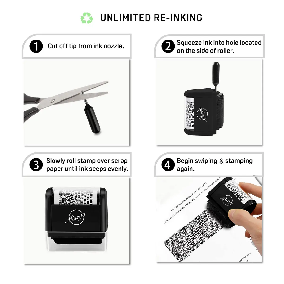 Miseyo Wide Roller Stamp Identity Theft Stamp 1.5 Inch | Privacy & Confidentiality - view 4