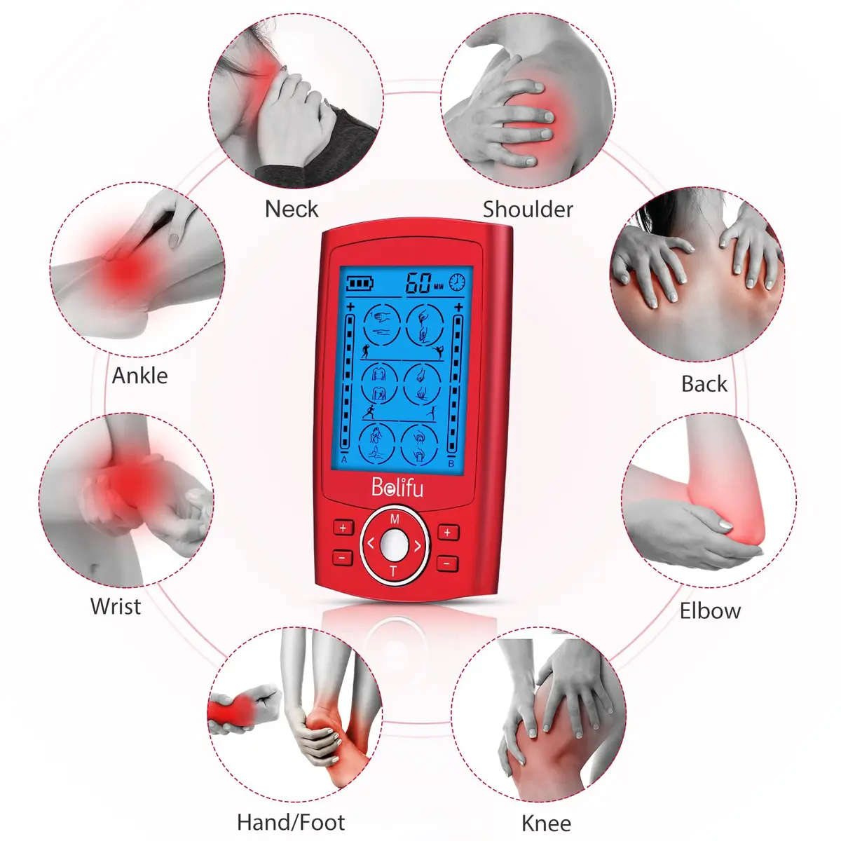 Belifu Dual Channel TENS EMS Unit 24 Modes Muscle Stimulator with 10 Pads | Pain Relief Therapy - view 3