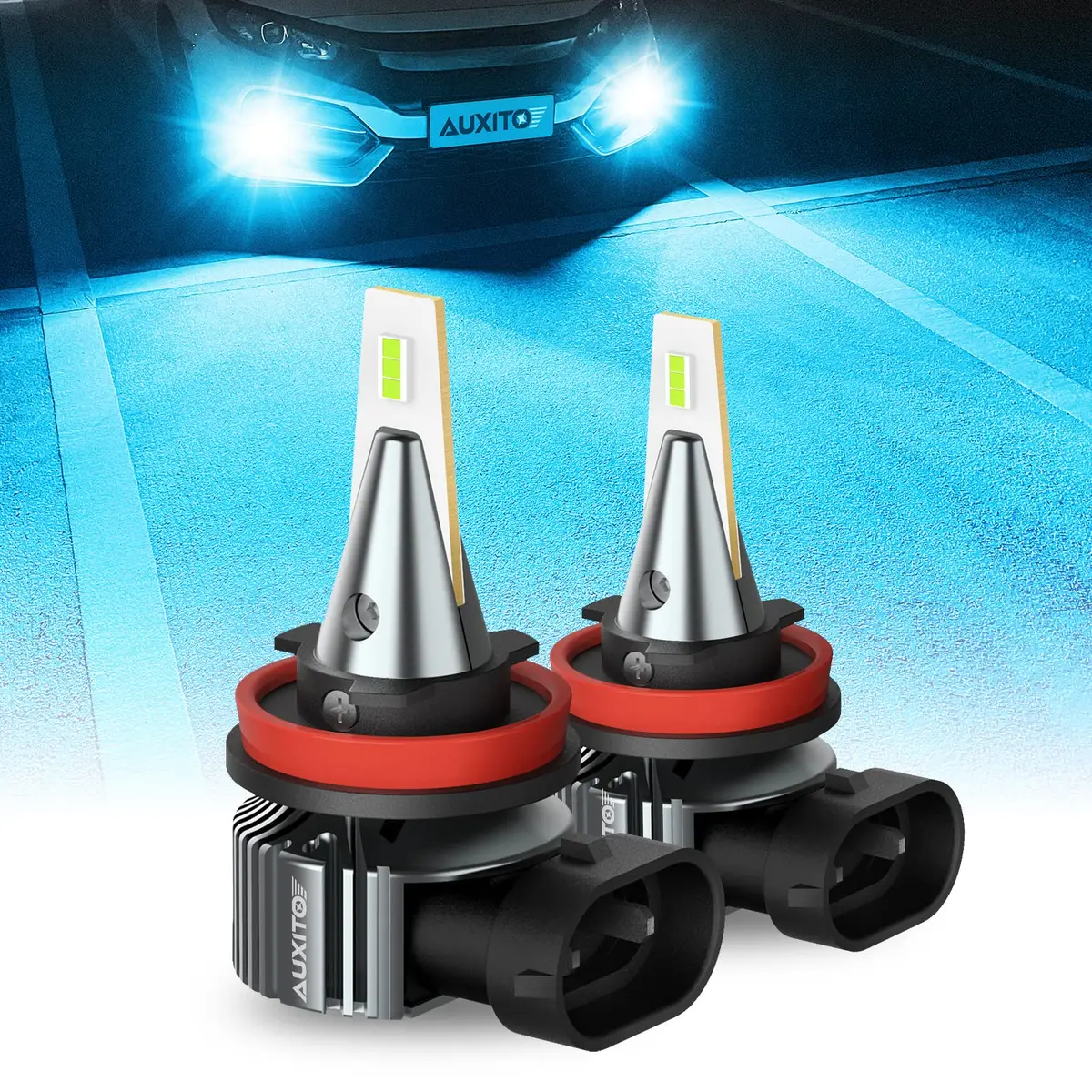 AUXITO H8 H11 H16 LED Fog Lights Bulbs Ice Blue 8000K (2-Pack) | High Penetration & Perfect Beam Pattern - main product image