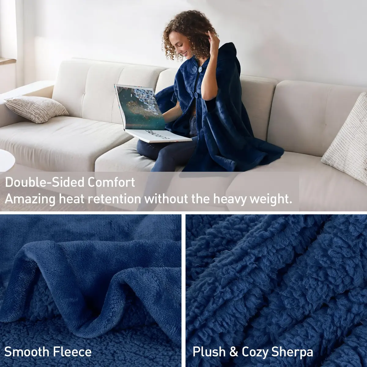 Catalonia Women's Hooded Poncho Cape, Oversized Sherpa Fleece Cloak Coat | Versatile Winter Wear for Adults & Teens - view 5
