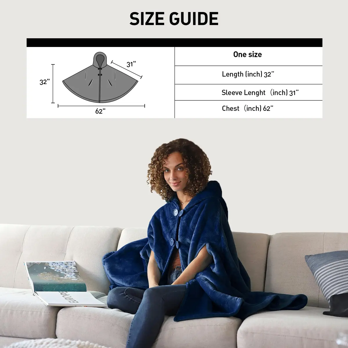 Catalonia Women's Hooded Poncho Cape, Oversized Sherpa Fleece Cloak Coat | Versatile Winter Wear for Adults & Teens - view 6