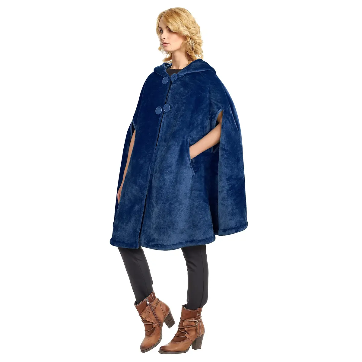 Catalonia Women's Hooded Poncho Cape, Oversized Sherpa Fleece Cloak Coat | Versatile Winter Wear for Adults & Teens - view 7