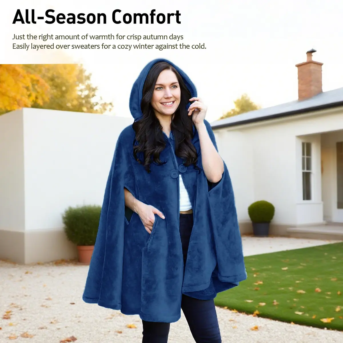 Catalonia Women's Hooded Poncho Cape, Oversized Sherpa Fleece Cloak Coat | Versatile Winter Wear for Adults & Teens - view 3