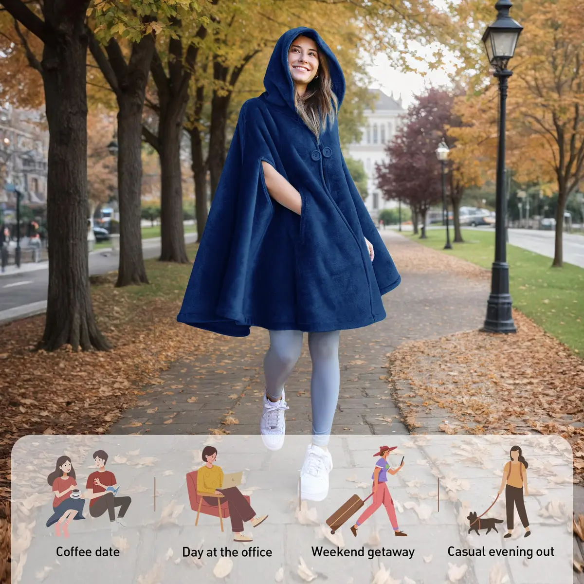 Catalonia Women's Hooded Poncho Cape, Oversized Sherpa Fleece Cloak Coat | Versatile Winter Wear for Adults & Teens - view 4