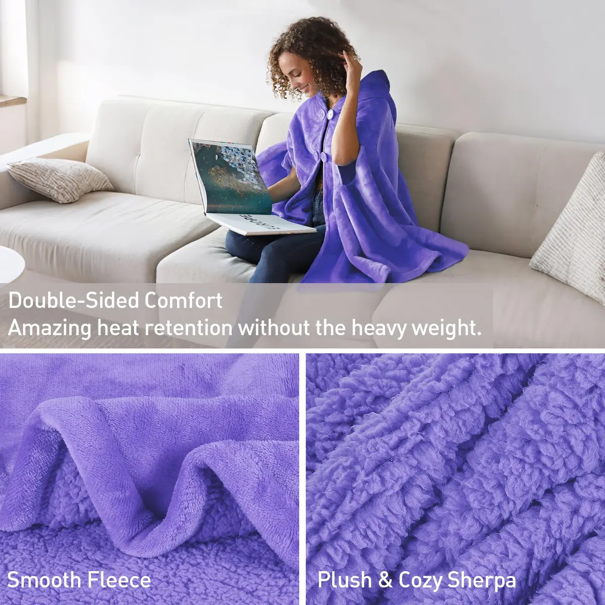 Catalonia Women's Hooded Poncho Cape, Oversized Sherpa Fleece Cloak Coat | Versatile Winter Wear - view 5