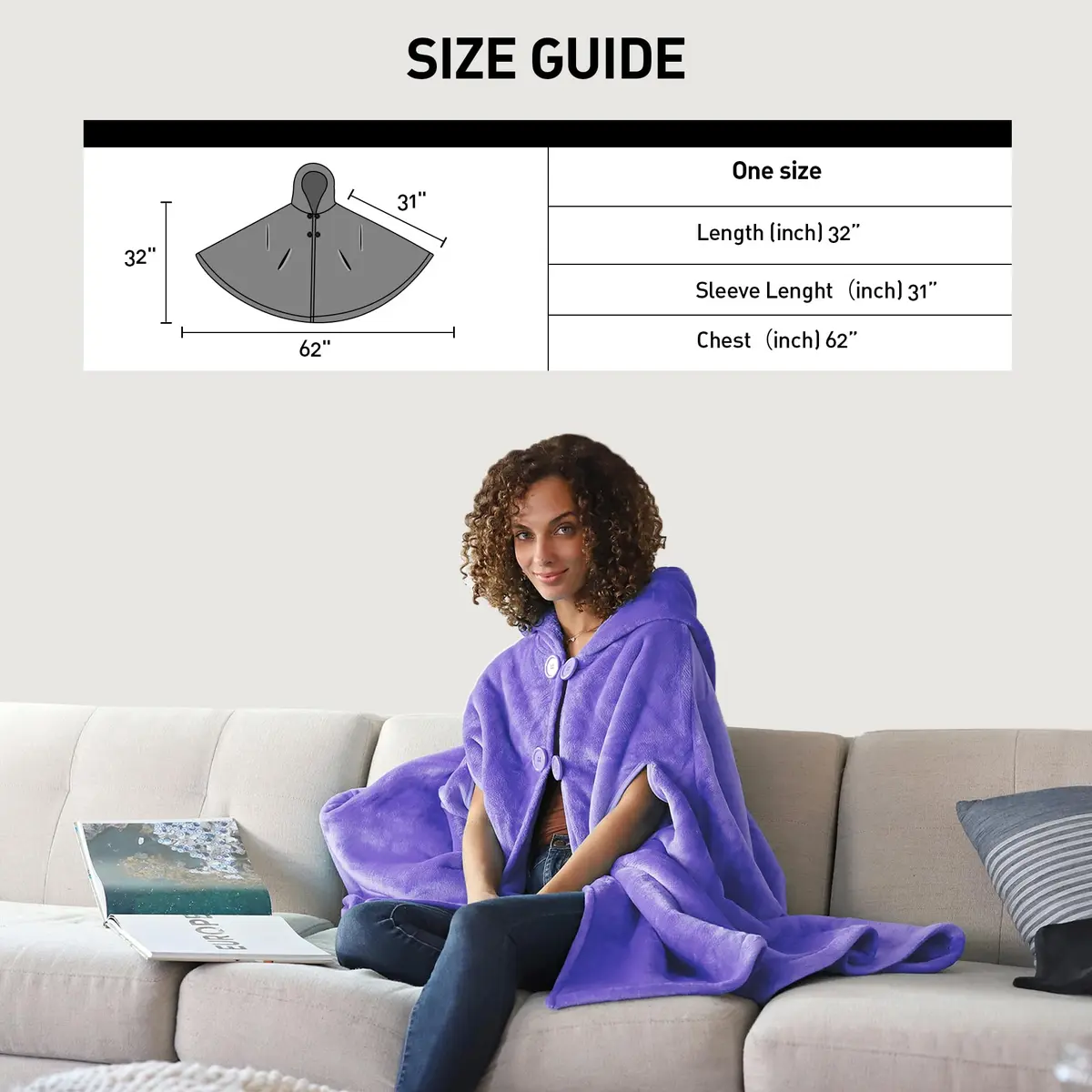 Catalonia Women's Hooded Poncho Cape, Oversized Sherpa Fleece Cloak Coat | Versatile Winter Wear - view 6