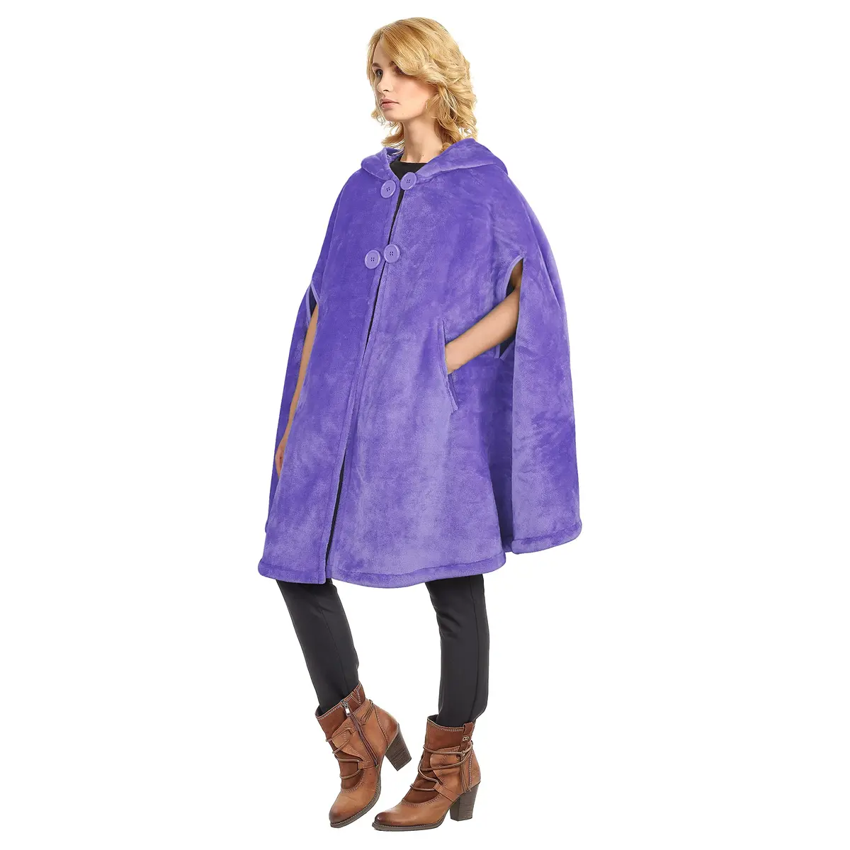 Catalonia Women's Hooded Poncho Cape, Oversized Sherpa Fleece Cloak Coat | Versatile Winter Wear - view 7