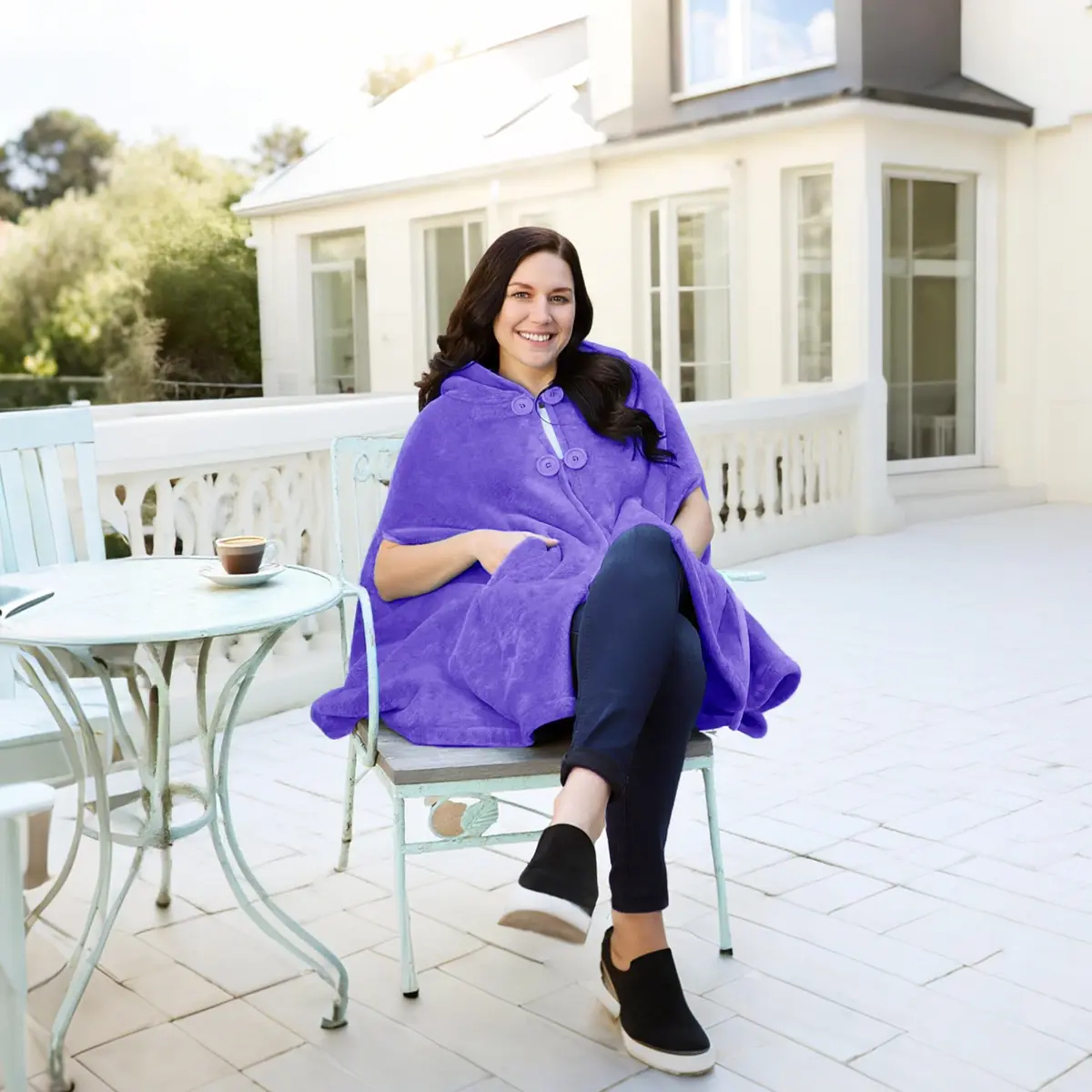 Catalonia Women's Hooded Poncho Cape, Oversized Sherpa Fleece Cloak Coat | Versatile Winter Wear - view 2