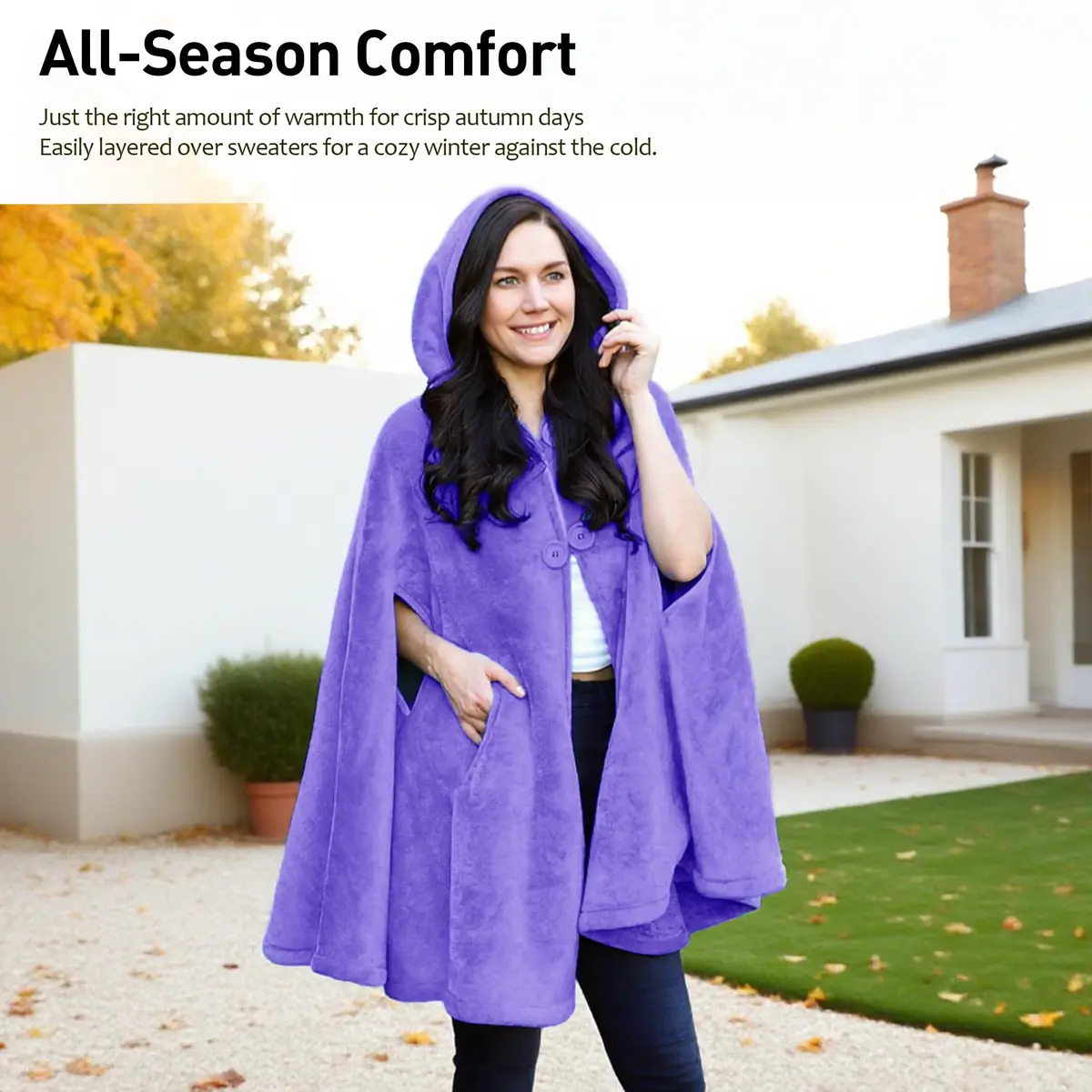 Catalonia Women's Hooded Poncho Cape, Oversized Sherpa Fleece Cloak Coat | Versatile Winter Wear - view 3