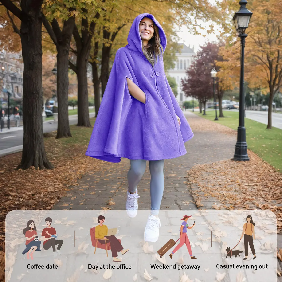 Catalonia Women's Hooded Poncho Cape, Oversized Sherpa Fleece Cloak Coat | Versatile Winter Wear - view 4